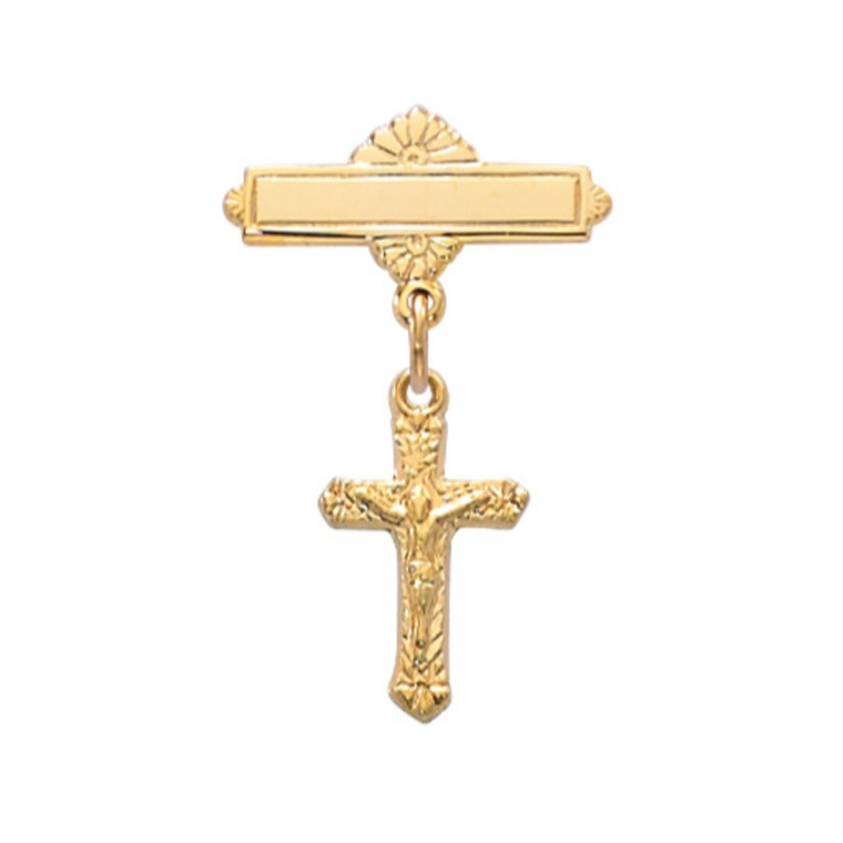 Gold on Sterling Crucifix Baby Pin - Gift Boxed