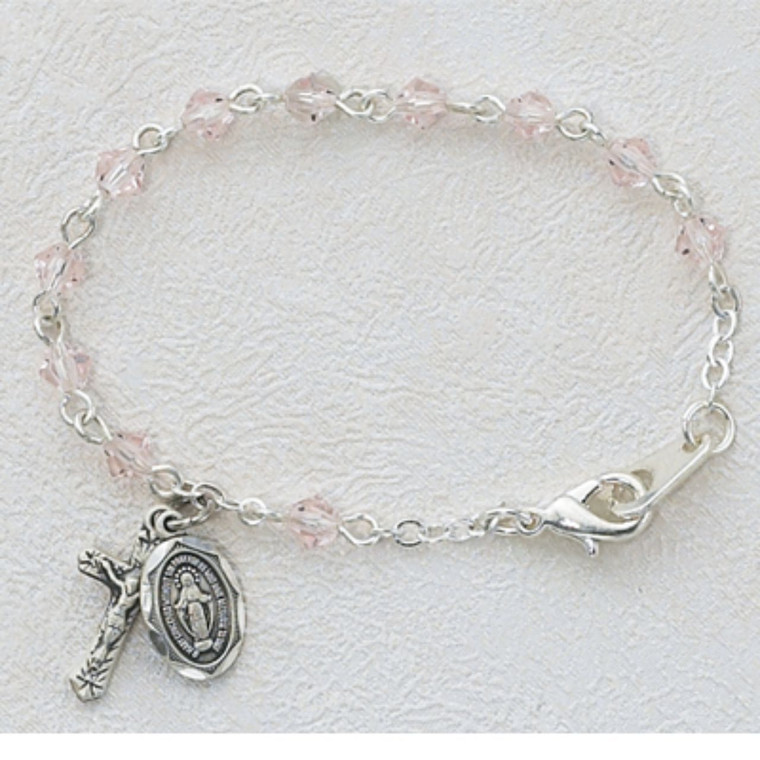 5 1/2in Light Pink Crystal Baby Bracelet Silver Plated - Gift Boxed