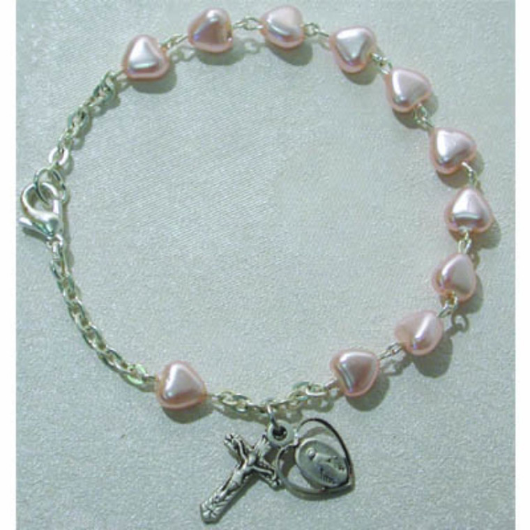 6.5 in Pink Hearts Bracelet Sterling Silver - Gift Boxed