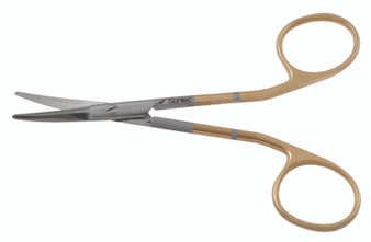 1200-076 - KAYE BLEPH SCISSORS SPREAD HANDLE PC GOLD CURVED 4 3/4"
