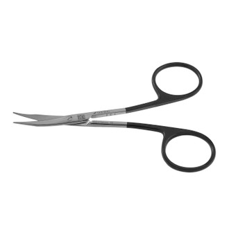 1200-708 - STEVENS TENOTOMY SCISSORS ERGONOMIC SPREAD HANDLE POWER-CUT-BLACK LONG CURVED BLUNT 4 1/2"