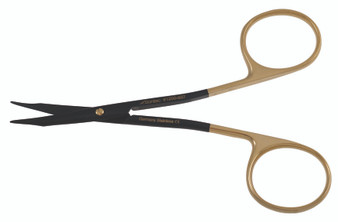 1200-937 - STEVENS TENOTOMY SCISSORS CERAMITEC TCPC SPREAD HANDLE GOLD SCREW & RINGS LONG CURVED 4 1/2"