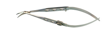 13-1520F - TROUTMAN CASTROVIEJO CORNEOSCLERAL SCISSORS FENESTRATED HANDLE W/LOCK MEDIUM BLADES RIGHT 4 1/4"