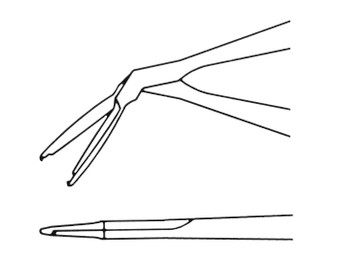 13-5390 - IOL LENS CUTTER FORCEPS MCKOOL STYLE FLAT TITANIUM HANDLE 0.4mm x 8.5mm BLADES 1mm JAW 4 1/2"