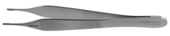 136-686D - BROWN ADSON TISSUE FORCEPS SERRATED HANDLE DELICATE TIP 1.6mm 9 x 9 TEETH 4 3/4"