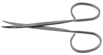 13-6810 - KAYE BLEPHAROPLASTY SCISSORS RIB HANDLE POWER-CUT SILVER CURVED SERRATED 4 1/4"