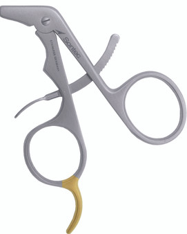 1404-881R - LARYNGOSCOPIC GRASPING FORCEPS W/RATCHET VERTICAL JAW 4.5mm CURVED SHAFT 30" FS
