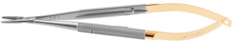 15-3960 - BARRAQUER NEEDLE HOLDER W/LOCK ROUND HANDLE TC SERRATED STRAIGHT TIP 5 1/2"