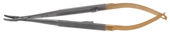 15-3965 - BARRAQUER NEEDLE HOLDER W/LOCK ROUND HANDLE TC SERRATED CURVED TIP 5 1/2"