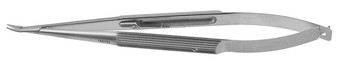 15-4092 - JACOBI MICRO NEEDLE HOLDER W/LOCK LONG SERRATED ROUND HANDLE CURVED TIP 4 1/2"