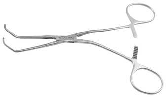 2100-008 - VASCULAR CLAMP DELICATE DOUBLE ANGLE 65° V-JAWS ANGLE SHANK 6" FS
