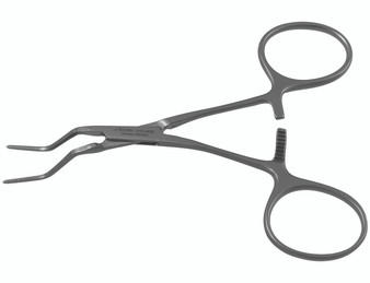 2100-493B - COOLEY NEONATAL CLAMP 45° DOUBLE ANGLE JAW/SHANK B 4 3/4"  FS