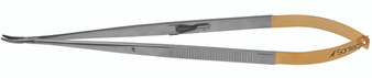 2300-085 - JACOBSON NEEDLE HOLDER FLAT HANDLE TC SERRATED CURVED W/LOCK 8 3/8"