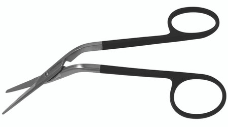 1200-800 - FOMAN DORSAL SCISSORS ANGLED SHANK BEVELED BLADES POWER CUT BLACK SERRATED 5 1/2"