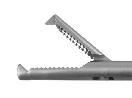 1404-881H - LARYNGOSCOPIC GRASPING FORCEPS HORIZONTAL JAW 4.5mm CURVED SHAFT 30" FS