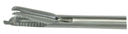 1404-881HRMT - LARYNGOSCOPIC GRASPING FORCEPS W/RATCHET HORIZONTAL JAW W/1X2T 4.5mm CURVED MALLEABLE SHAFT  30"FS