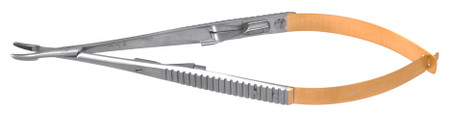 15-1982 - CASTROVIEJO NEEDLE HOLDER W/SCISSORS & LOCK FLAT HANDLE TC INSERT CURVED TIP5 1/2"FS