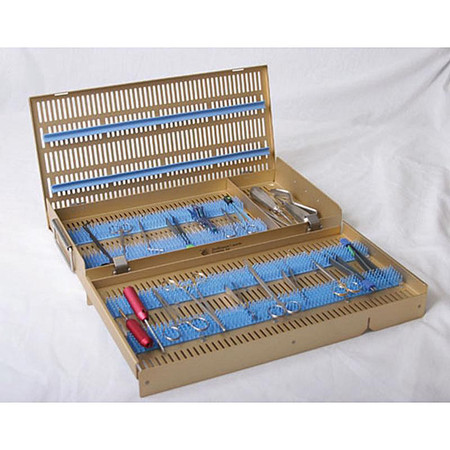 18-3530 - MICRO INSTRUMENT TRAY W/MAT DOUBLE LEVEL LONG/HALF GOLD 10 x 19.5 x 2.5"