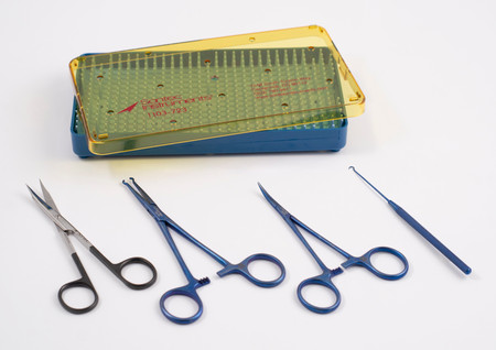 516-725T-SET - TITANIUM VASECTOMY SET IN TRAY (CLAMP/FORCEPS/HOOK/SCISSORS)