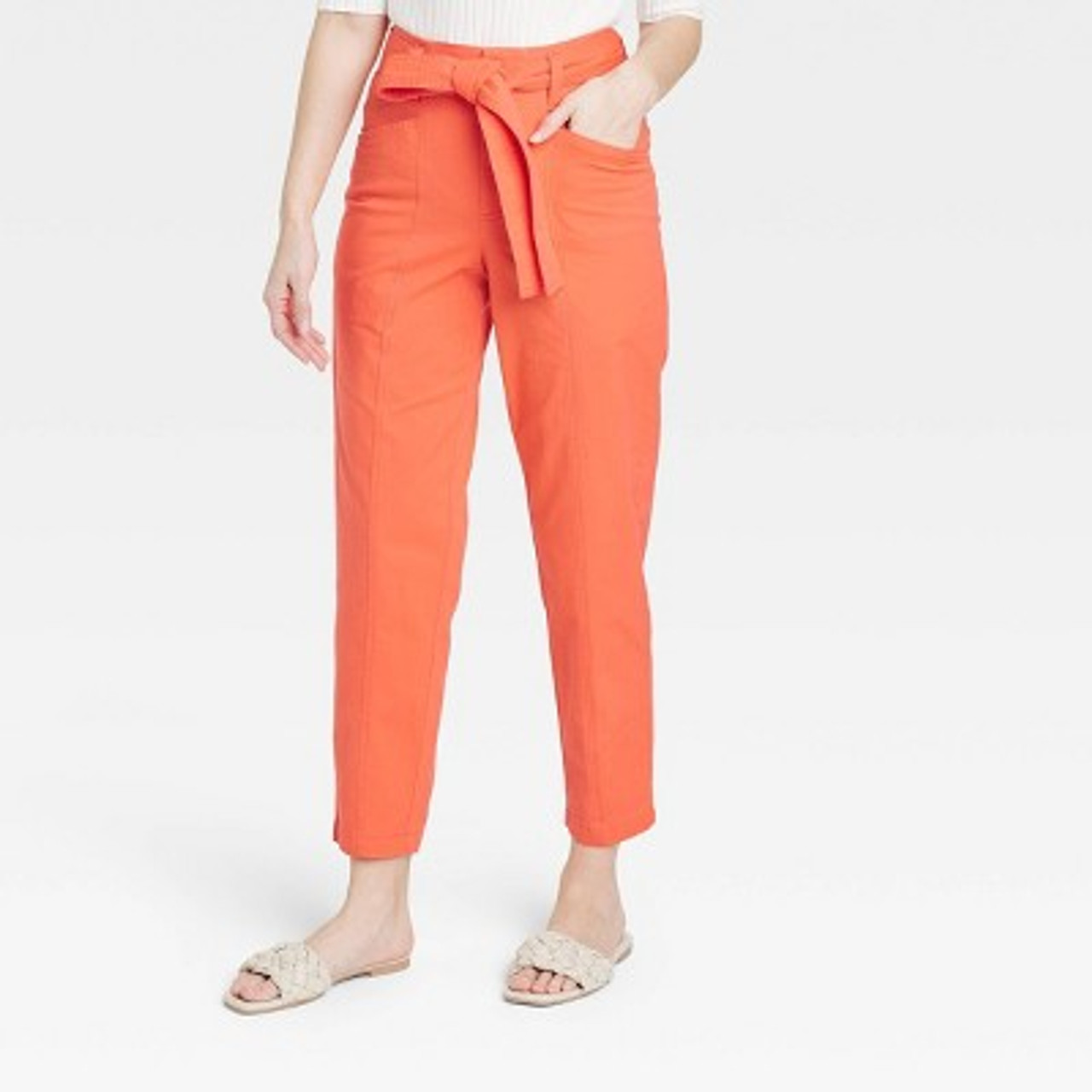 Women's High-Rise Tapered Ankle Tie-Front Pants - A New Day Orange 12