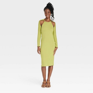 New - Black History Month Sammy B Women's Long Sleeve Cut Out Bodycon Dress - Green M