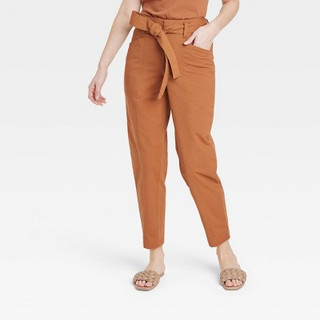 New - Women's High-Rise Tapered Ankle Tie-Front Pants - A New Day Brown 4