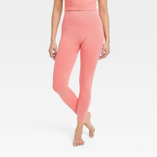 New - Women's High-Rise Ribbed Seamless 7/8 Jeggings - JoyLab Coral Pink S