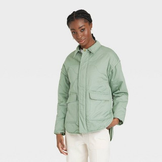New - Women's Oversized Quilted Jacket - Universal Thread Green S