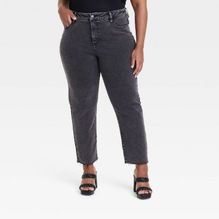 New - Women's High-Rise Cropped Slim Straight Jeans - Ava & Viv Charcoal Gray 16