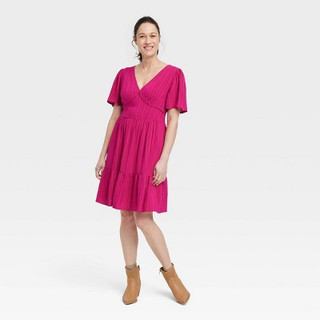 New - Women's Short Sleeve A-Line Dress - Knox Rose Magenta S