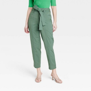 New - Women's High-Rise Tapered Ankle Tie-Front Pants - A New Day Olive 10
