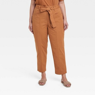New - Women's High-Rise Tapered Ankle Tie-Front Pants - A New Day Brown 22