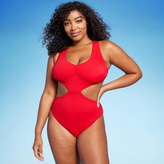 New - Women's Braided Strap Detail Monokini One Piece Swimsuit - Shade & Shore Red S