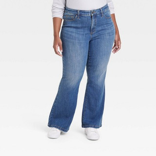 New - Women's High-Rise Flare Jeans - Ava & Viv Dark Blue Denim 22