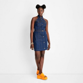 New - Women's Sleeveless Collared Denim Mini Dress - Future Collective with Alani Noelle Blue 8