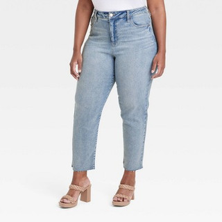 New - Women's High-Rise Cropped Slim Straight Jeans - Ava & Viv Blue Denim 18