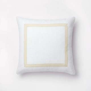 Open Box Euro Cotton Slub Border Applique Decorative Throw Pillow White/Camel