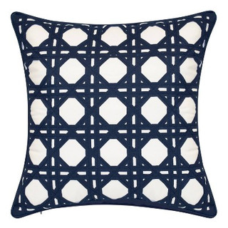 New - Geometric Rattan Indoor/Outdoor Throw Pillow Navy - Edie@Home