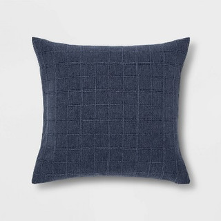 New - Oversized Woven Washed Windowpane Square Throw Pillow Blue - Threshold