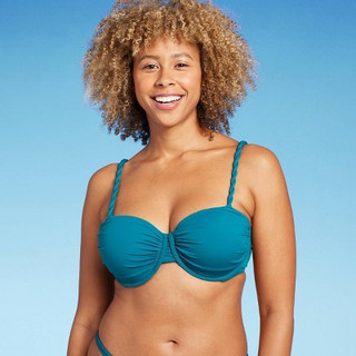 New - Women's Light Lift Shirred Underwire Bikini Top - Shade & Shore Teal Blue 36D