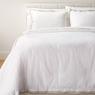 New - King Double Flange Merrow Stitch Comforter & Sham Set White/Camel - Threshold designed with Studio McGee