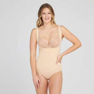 New - Assets by Spanx Women's Remarkable Results Open-Bust Brief Bodysuit - Beige L