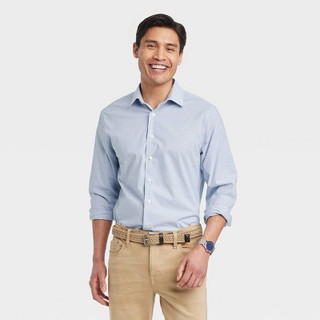 New - Men's Performance Dress Long Sleeve Button-Down Shirt - Goodfellow & Co Light Navy Blue XL