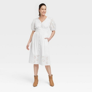 New - Women's Short Sleeve A-Line Dress - Knox Rose White XL