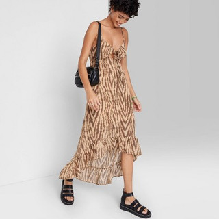 New - Women's Sleeveless High-Low Hem Chiffon Dress - Wild Fable Cognac Tiger Print S