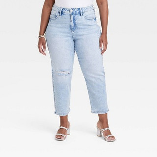 New - Women's High-Rise Cropped Slim Straight Jeans - Ava & Viv Light Blue Denim 22