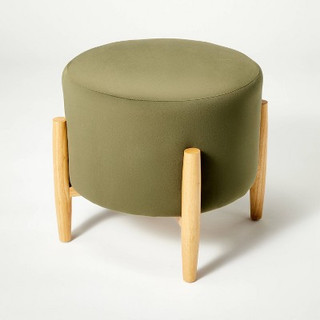 Open Box Elroy Round Velvet Ottoman with Wooden Legs Olive Green - Threshold designed with Studio McGee