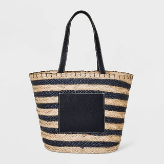 New - Striped Straw Basket Tote Handbag - Universal Thread Black