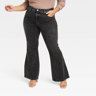 New - Women's High-Rise Relaxed Flare Jeans - Ava & Viv Black Wash 26
