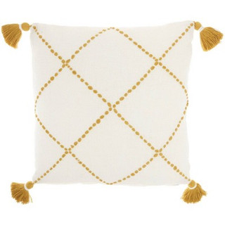 New - 20"x20" Oversize Life Styles Braided Lattice Square Throw Pillow with Tassels White/Mustard - Mina Victory